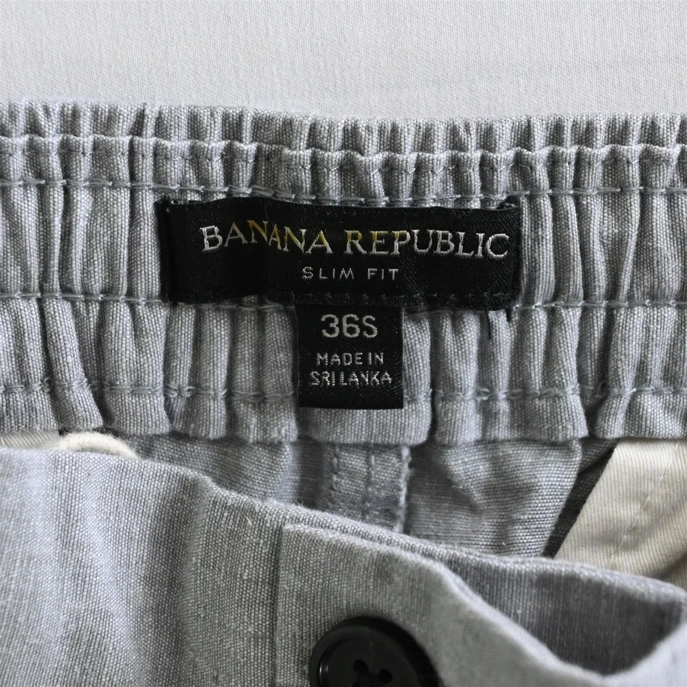 NEW Banana Republic‎ 36S Gray Slim Fit Linen 599895 Drawstring Beach Mens Pants